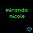 Green text 'miranda nicole' appears above blue pixelated heart and downward arrow symbols on black background with gray bottom-right corner.