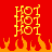 Red background with yellow 'HOT' text repeated vertically in a , orange and red flame shapes at the bottom