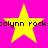 Four yellow stars on a bright pink background with repeated black text reading 'calynn rock' across the image.