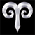 Static pixelated icon of a stylized silver ram's head with curled horns on black background, rendered in low-resolution grayscale with visible dithering and anti-aliasing effects.