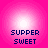 Four identical pink circular icons with white gradients display "SUPPER SWEET" text in dark blue pixelated font.