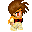 Pixel art contact sheet of four frames showing a cartoon character with brown hair and yellow outfit in different running poses against gray background.