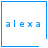 Four blue-outlined square display "alexa" text with a heart in the top-right and a starburst in the bottom-right