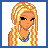 Pixel art contact sheet showing a blonde female character's body parts and text animation sequence with blue pixelated text changing across frames.