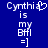 Blue background with white pixelated text reading "Cynthia is my BFF! =]" where the 'y' in Cynthia changes from a standard letter to a heart symbol.