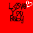 Red background with black pixelated text 'Love you baby' and a white pixelated heart symbol above the text on the left side.
