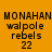 A static image with orange background displaying text "MONAHAN walpole rebels 22" in black pixelated font, featuring a blue circular glow effect on the bottom-left portion.