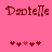 Pixelated text 'Danielle' in dark red on pink background with two of heart symbols below