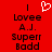 Red background with black pixelated text reading 'Lovee A.J. Superr Badd' and a white pixelated heart symbol above the text.
