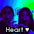 Two people making heart shapes with hands, displayed in a four- with blue-green gradient background and 'Heart' text overlay