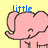 Pixelated pink elephant with closed eyes and curved trunk, yellow background, blue text above head changes from 'little' to 'one.'