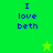 Green background with blue text reading "I love beth" and a yellow star in the top-right corner of the upper section.