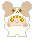 Pixel art of a hamster-like character in two poses: one with arms raised and smiling, the other standing still with closed mouth.