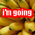 A pixelated image of bananas with red text boxes reading "i'm going" and "banana's!" in white font.