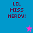 Blue background with dark red text reading 'LIL MISS NERDY!' and two pixelated stars, one pink and one purple.
