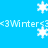 Blue background with white snowflakes and repeated text '<3Winter' in pixelated font, animated as falling snow.