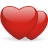 Two overlapping red hearts with gradient shading, positioned side-by-side on a white background.