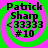 Four identical display Patrick Sharp text with 33333 and #10 over green-pink spiral backgrounds