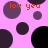 Pixelated pink background with scattered dark purple and black circles, orange text 'lov yea' repeated across the image.