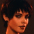 Pixelated close-up of a person with short dark hair, light skin, and a neutral expression against a dark background.
