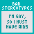 A 4x4 grid of pixelated text-based icons with teal headers and gray backgrounds, each displaying a stereotype-busting phrase about identity groups.