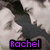 A four- displays character images with overlaid text: 'Rachel' in purple, 'loves' in yellow, and 'Edward' in blue