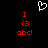 Pixelated red text and white heart symbol on black background with identical left and right side elements.