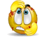 Yellow spherical character with blue eyes and red spots, displaying a worried expression while moving its hands in various positions.