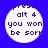 Four circular white icons on blue background with pixelated text reading "alt 4 you won't be sorry" and "press" in blue font.