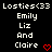 Pixelated text displays 'Losties<33' above four names with a red heart symbol at the bottom right.