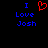 Blue text 'I Love Josh' appears twice on a black background with a red pixelated heart symbol between the two text blocks.