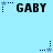 Light blue background with repeated 'GABY' text and star-shaped icons in blue and light blue, arranged in a pattern