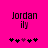 Pixelated text 'Jordan' above 'ily' on bright pink background with five heart symbols below, two versions differ in heart coloration.