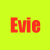 Four identical text-based icons arranged in a on bright yellow background, alternating red and blue color schemes for the word "Evie"