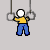 A 5x4 contact sheet of a pixel-art animation showing a stick figure performing gymnastics on parallel bars across multiple frames.