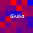 Pixelated of red and blue squares with four instances of the text 'Giulia' in white, each positioned over a distinct section of the pattern