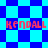 Pixelated blue and cyan checkered background with red text 'KENDALL' repeated four times in a pattern