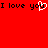 Red background with black text "I love you" repeated twice, a white pixelated heart symbol replacing the 'o' in the second 'you'.