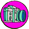 A circular icon with a bright pink background shows an animated camera rotating through multiple angles.