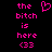 Pixelated pink text and a heart symbol on black background, with identical left and right sides showing 'the bitch is here <33' in blocky font.