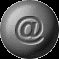Two spherical icons with @ symbols, one gray and one pink, side-by-side on a black background.