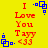 Yellow background with red text reading 'I Love You Taryy <33' and blue geometric shapes in four corners.
