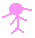 Pixelated pink stick figure with rounded head and flowing hair, arms outstretched in a dynamic pose against white background.