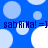 Blue background with light blue and white circles; repeated text 'sab Ri Ma! =]' in dark blue pixelated font across two
