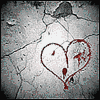 A heart-shaped icon with red outline and internal markings on cracked concrete background, showing progressive brightness changes across frames.