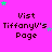 Pixelated text "Vist TiffanyV's Page" repeated across a bright pink background with scattered green and purple stars.