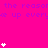 A bright pink background displays repeated purple text and white heart icons in various arrangements.