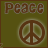 four and four of identical green square icons, each displaying the word "Peace" above a brown peace symbol with a glowing effect