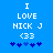 Blue background with white pixelated text reading "I LOVE NICK J <33" and five blue star icons below, where the third star changes from light to dark blue between frames.