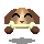 Pixelated dog face with brown ears and light brown fur holding a bone, showing two expressions and two ear positions.